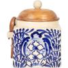 imageCreative CoOp Blue Stoneware Canister with Design Lid and Spoon Cream Natural 55quot H