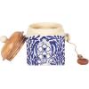 imageCreative CoOp Blue Stoneware Canister with Design Lid and Spoon Cream Natural 55quot H
