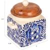imageCreative CoOp Blue Stoneware Canister with Design Lid and Spoon Cream Natural 55quot H