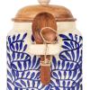 imageCreative CoOp Blue Stoneware Canister with Design Lid and Spoon Cream Natural 55quot H