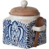 imageCreative CoOp Blue Stoneware Canister with Design Lid and Spoon Cream Natural 55quot H