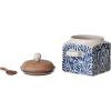 imageCreative CoOp Blue Stoneware Canister with Design Lid and Spoon Cream Natural 55quot H