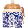 imageCreative CoOp Blue Stoneware Canister with Design Lid and Spoon Cream Natural 55quot H
