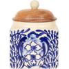 imageCreative CoOp Blue Stoneware Canister with Design Lid and Spoon Cream Natural 55quot H