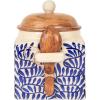 imageCreative CoOp Blue Stoneware Canister with Design Lid and Spoon Cream Natural 55quot H