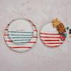 imageCreative CoOp HandPainted Stoneware Plate with Stripes Red Aqua and Cream Color