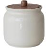 imageCreative CoOp Ivory Stoneware Canister with Acacia Wood Lid Color and Natural 65quot round