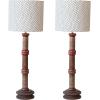 imageCreative CoOp Large Reclaimed Wood Spool Table Lamp with Printed Cotton Shade Multicolor Set of 2
