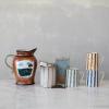 imageCreative CoOp Round Stoneware Striped Jar with Lid Blue and White