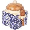 imageCreative CoOp Blue Stoneware Canister with Design Lid and Spoon Cream Natural 55quot H