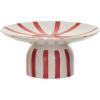imageCreative CoOp HandPainted Stoneware Pedestal with Stripes Red and Cream Color