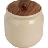 imageCreative CoOp Ivory Stoneware Canister with Acacia Wood Lid Color and Natural 65quot round