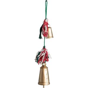 imageCreative CoOp 1912H Hanging Metal Bells wBraided Cotton ampamp Fabric Remnants Hanger Red Green Cream Color ampamp Gold Finish