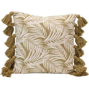imageCreative CoOp Cotton Palm Frond Pattern ampamp Tassels Green ampamp Natural Pillow