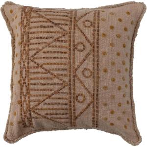 imageCreative CoOp Cotton Slub Throw Geometric Embroidery and Fringe Brown Pillow