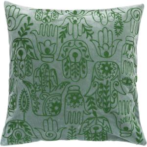 imageCreative CoOp Cotton Velvet Throw Hamsa Hand Embroidery Forest Green Pillow