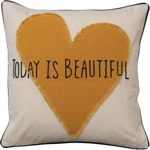 imageCreative CoOp Creative CoOp Cotton Pillow with Heart Applique and Embroidery Today is Beautiful MulticolorCover with Down Insert