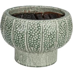 imageCreative CoOp Embossed TerraCotta Footed Vase Planter with Dot Pattern and Crackle Glaze Green
