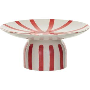 imageCreative CoOp HandPainted Stoneware Pedestal with Stripes Red and Cream Color