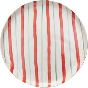 imageCreative CoOp HandPainted Stoneware Plate with Stripes Red Aqua and Cream Color