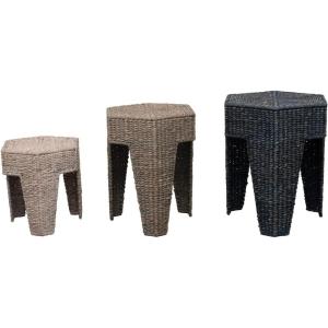 imageCreative CoOp HandWoven Water Hyacinth and Rattan Nesting Tables Set of 3 22quot L x 22quot W x 24quot H Blue