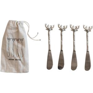 imageCreative CoOp Reindeer Handle Canape Knives Silver Set of 4