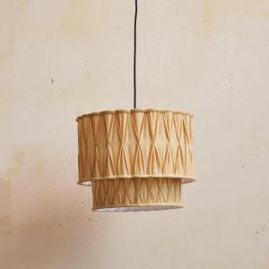 imageCreative CoOp Round Cotton Slub Pleated Pendant Lamp with Scalloped Edge Cream and White