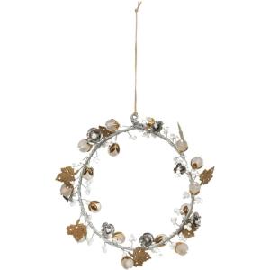 imageCreative CoOp Round Metal Laurel Wreath with Beads Leaves and Flowers Silver and Brass Finish