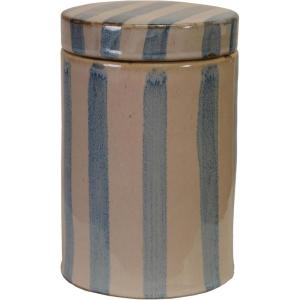 imageCreative CoOp Round Stoneware Striped Jar with Lid Blue and White