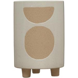 imageCreative CoOp Stoneware Footed Planter with Circle Design White