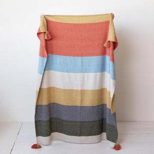 imageCreative CoOp Woven Cotton Blend Throw with 8 Stripes and Tassels Multicolor