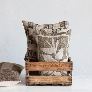 imageCreative CoOp Woven Fabric IndoorOutdoor Lumbar Pillow with Botanical and Applique Brown and Tan