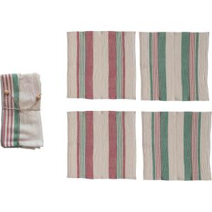 imageCreative CoOp 18 Square Cotton Napkins wStripes ampamp Jute ampamp Wood Ring Tie Multi Color Set of 4