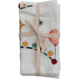 imageCreative CoOp 18 Square Cotton Slub Printed Napkins w Embroidery Multi Color Set of 4
