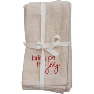 imageCreative CoOp 18quot Square Cotton Napkins wEmbroidery ampamp Holiday Saying Natural ampamp Red Set of 4