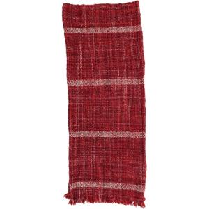 imageCreative CoOp 72quot L x 14quot W Woven Wool Blend Slub Table Runner wStripes ampamp Fringe Burgundy