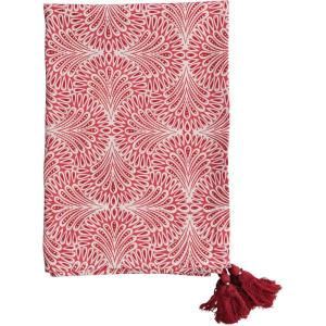 imageCreative CoOp 84quot L x 60quot W Cotton Printed Tablecloth wPattern ampamp Tassels Red White ampamp Gold Color