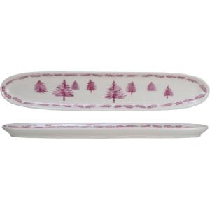 imageCreative CoOp Pink and Cream Stoneware Dish with Trees Color Medium