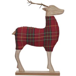 imageCreative CoOp Plaid Wood and Fabric Deer with Metal Antlers Multicolor
