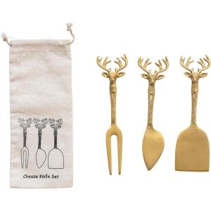 imageCreative CoOp Reindeer Handle Brass Cheese Knives Brass Set of 3