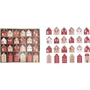 imageCreative CoOp Wood Advent Calendar Houses Red White and Natural Set of 24