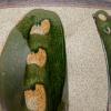 image1125 Inches Round HandPainted Stoneware Planter with Design and Reactive Glaze Green and Cream