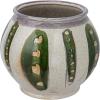 image1125 Inches Round HandPainted Stoneware Planter with Design and Reactive Glaze Green and Cream