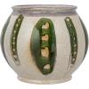 image1125 Inches Round HandPainted Stoneware Planter with Design and Reactive Glaze Green and Cream