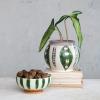 image1125 Inches Round HandPainted Stoneware Planter with Design and Reactive Glaze Green and Cream