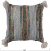 imageCreative CoOp Cotton Throw Stripes Tassels and Chambray Back Multicolor Pillow Multi