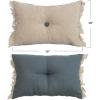 imageCreative CoOp Two Sided Linen Blend Tufted Lumbar Pillow with Button and Fringe Natural and BlueCover with Polyester Insert