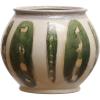 image1125 Inches Round HandPainted Stoneware Planter with Design and Reactive Glaze Green and Cream