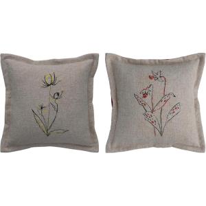 imageCreative CoOp 16 Inches Square Linen Blend Flower Embroidery Gray Set of 2 Pillows Grey