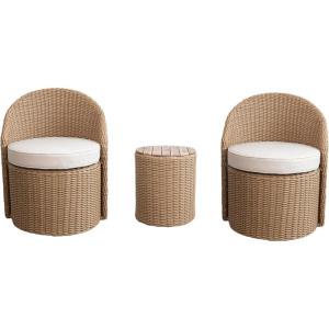 imageCreative CoOp 2Piece Plastic Wicker Swivel Chairs with Storage Table White and Natural
